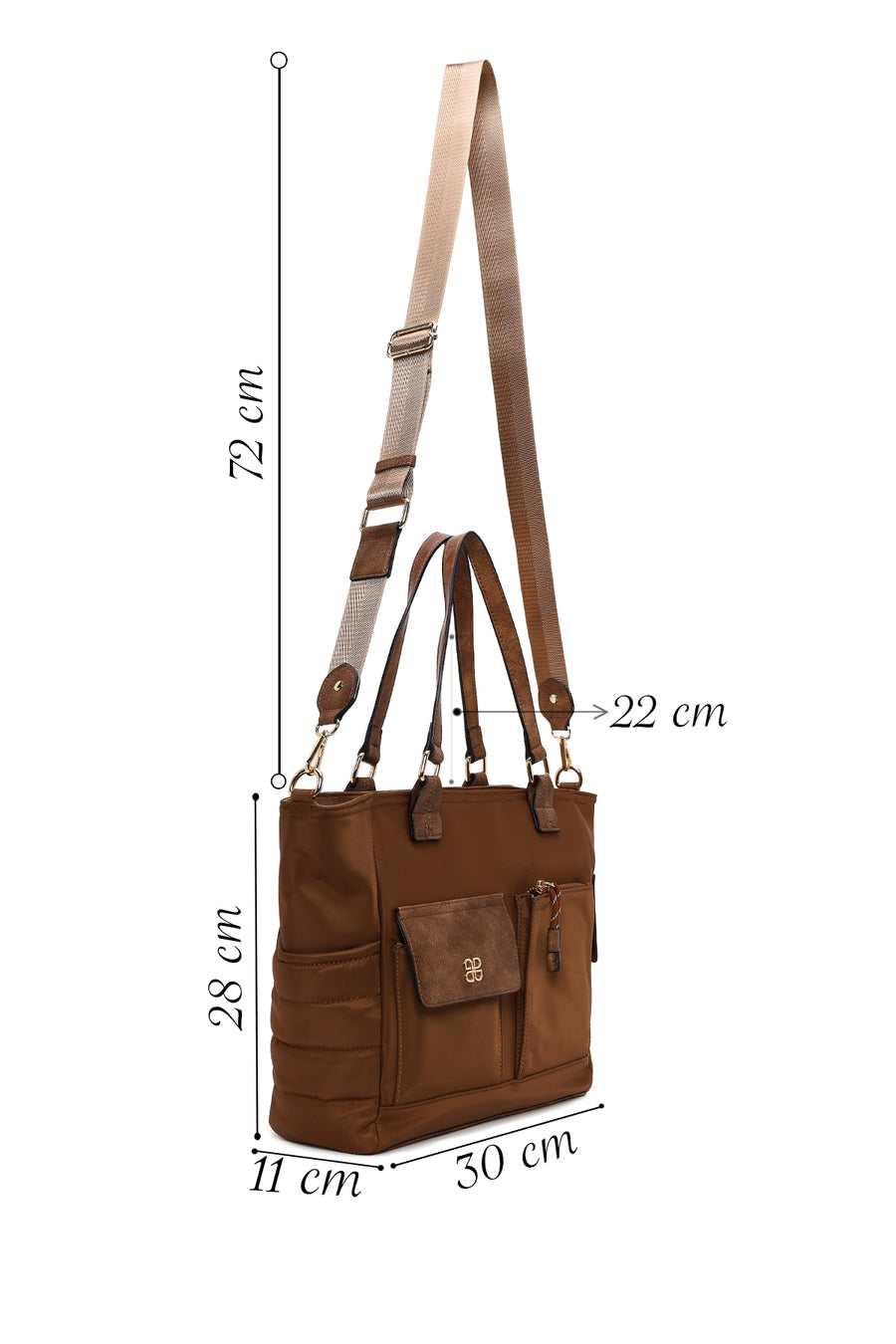Woman Brown Long-Strap Fabric Shoulder Bag
