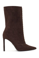 Woman Brown Short Thin-Heeled Suede Short Boots | Derimod