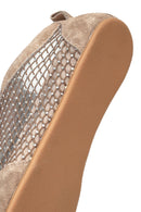 Women's Mink Lace-up Rhinestone Suede Leather Sneaker | Derimod