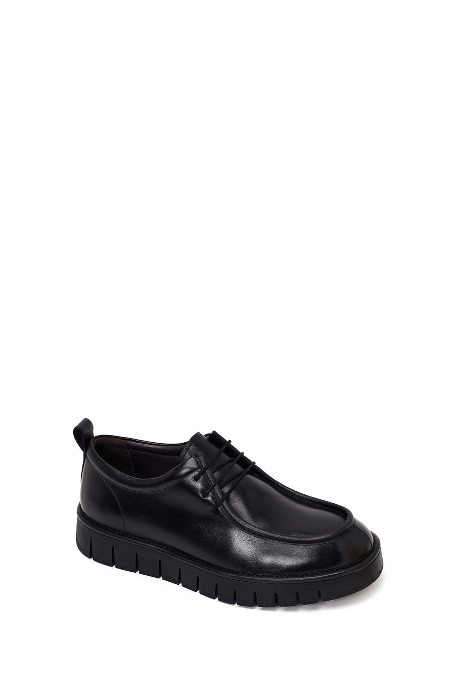 Male Black Lace-Up Thick-Soled Leather Casual Shoes