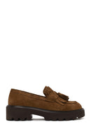 Woman Camel Thick-Soled Tasselled Suede Loafer | Derimod