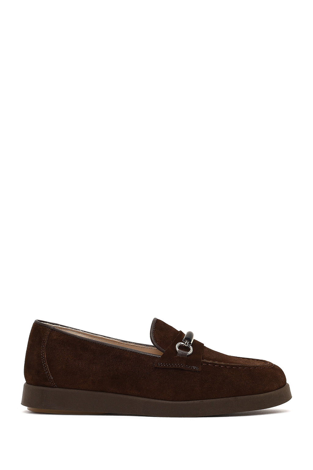 Kadın Kahverengi Tokalı Süet Deri Konfor Loafer