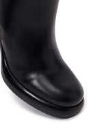 Woman Black Zip Closure Thick-Heeled Leather Boots | Derimod
