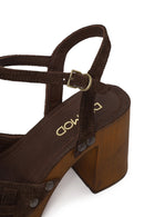 Woman Brown Ankle Buckled Chunky Heeled Suede Sandal | Derimod
