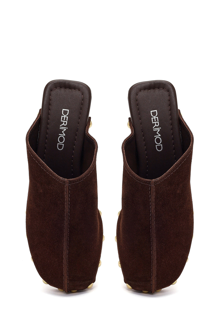 Women's Brown Platform Chunky Heel Suede Leather Slippers
