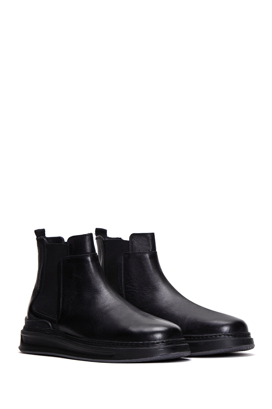 Men's Black Leather Flat Chelsea Boots