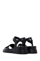 Women's Black Wedge Heeled Leather Sandals | Derimod