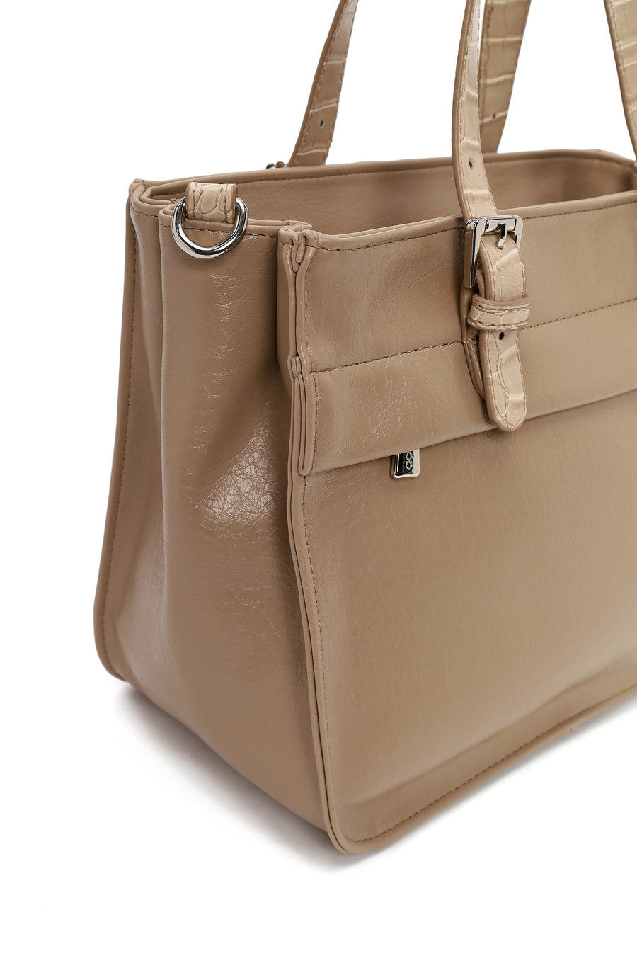 Woman Dark Beige Long-Strap Shoulder Bag