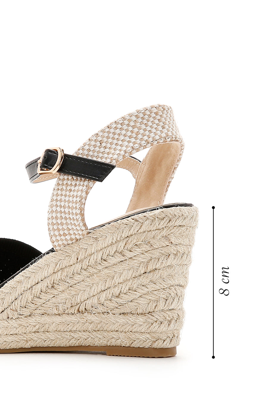 Women's Black Ankle Strap Wedge Heeled Espadrille