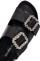 Women's Black Stoned Leather Slippers | Derimod