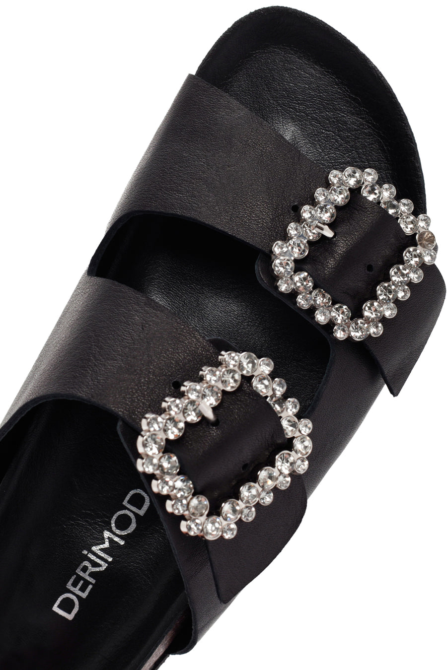 Women's Black Stoned Leather Slippers