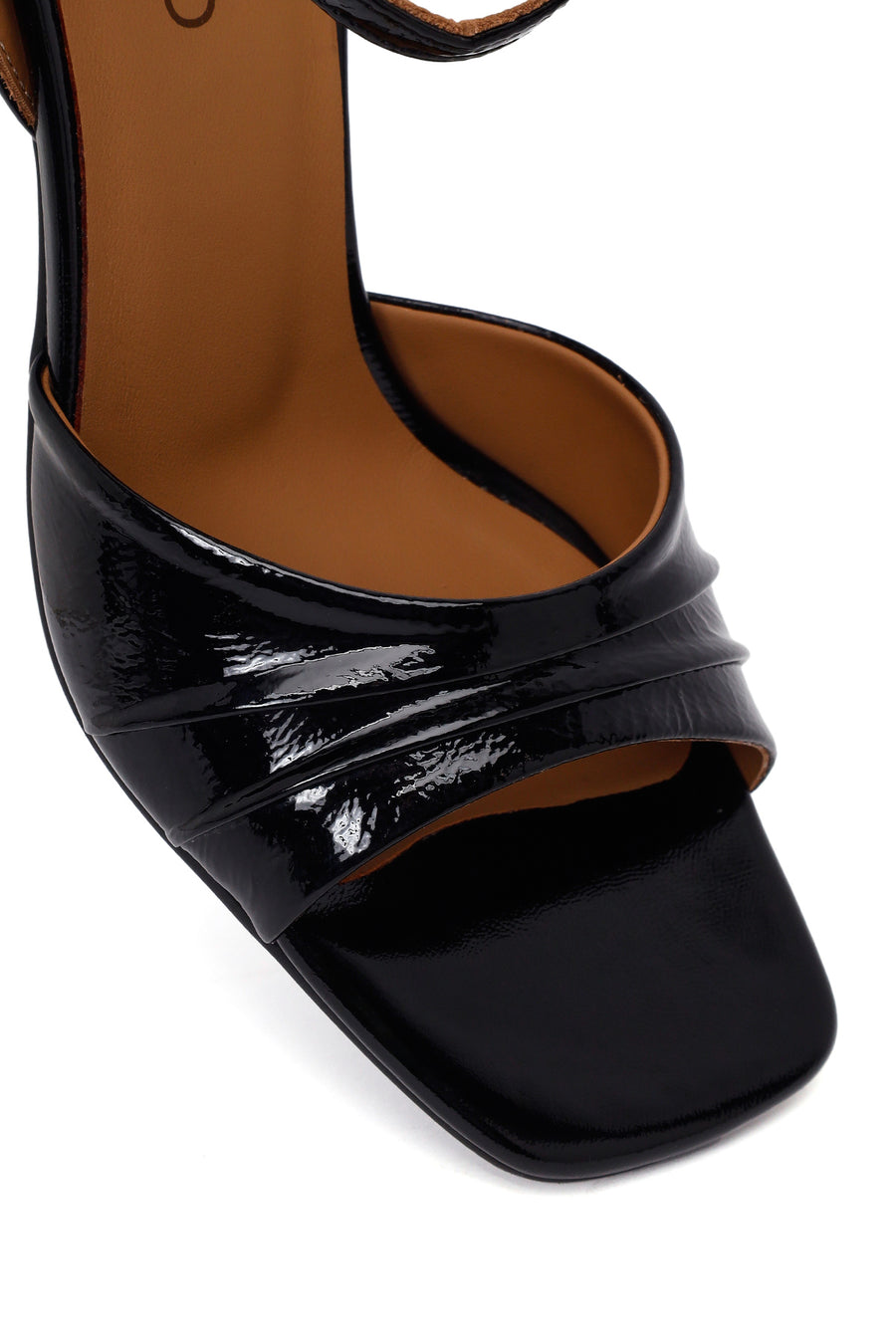 Woman Black Ankle-Strap Buckle Thick-Heel Leather Sandal