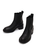 Woman Black Chunky-Heeled Leather Chelsea Boots | Derimod