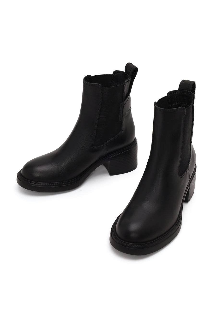 Woman Black Chunky-Heeled Leather Chelsea Boots