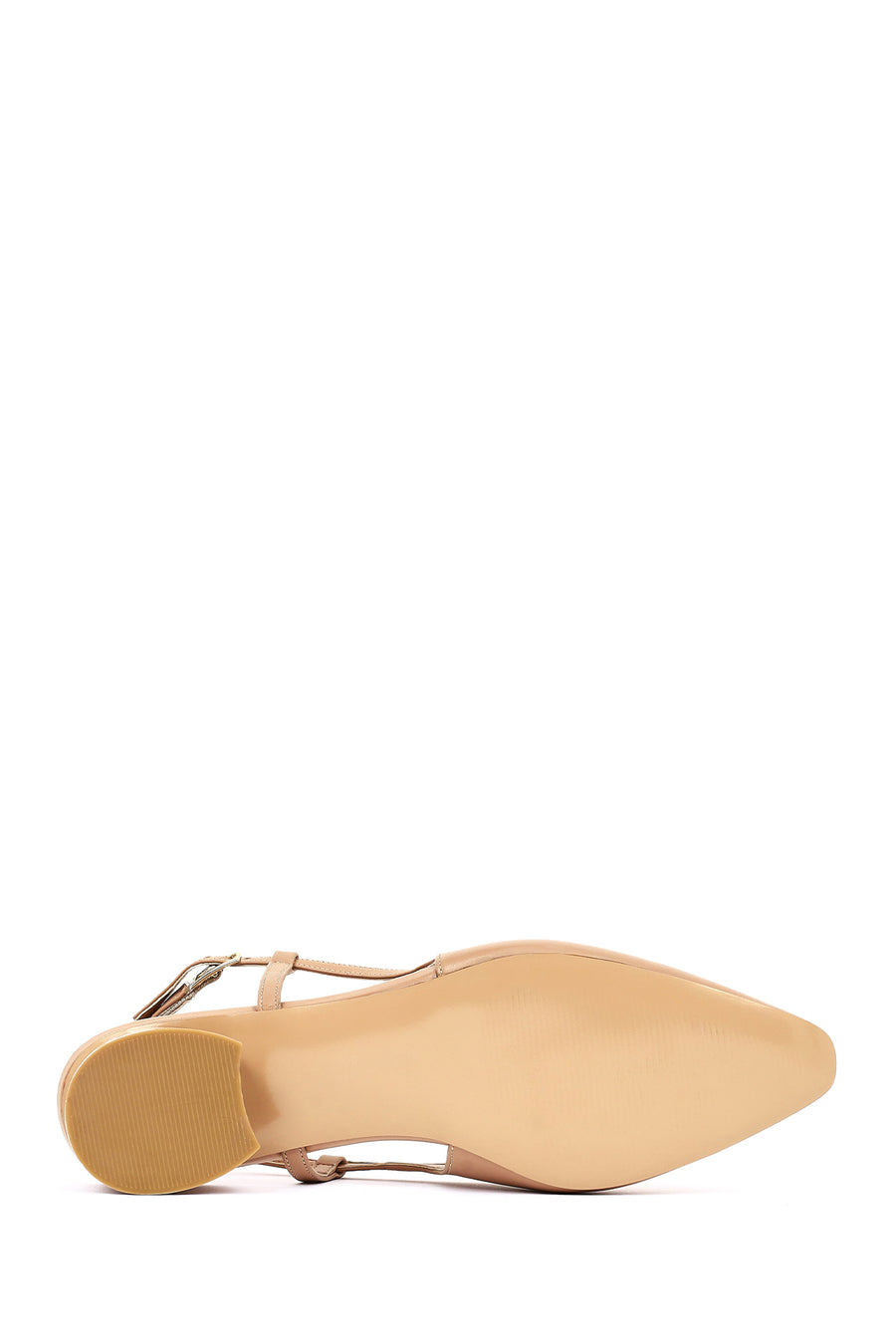 Women's Beige Open Back Short Chunky Heel Leather Ballet Flats