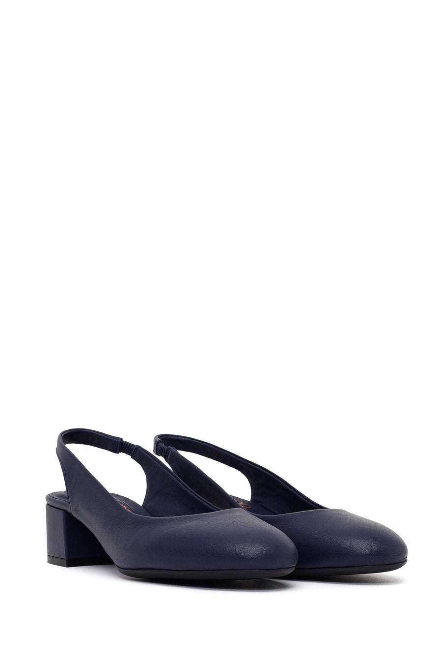 Derimod Flex Woman Navy Blue Backless Thick Short-Heeled Leather Shoes