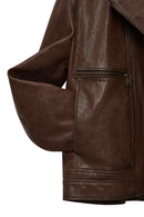 Paloma Women's Brown Double-Breasted Collar Oversize Leather Coat | Derimod