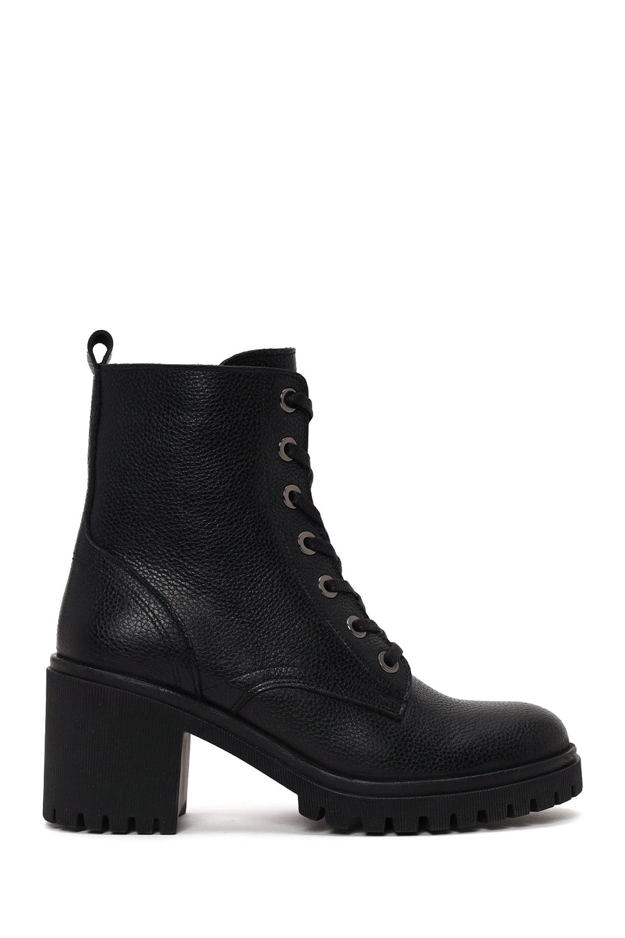 Woman Black Zip Closure Chunky Heeled Leather Combat Boots WF180032DF | Derimod