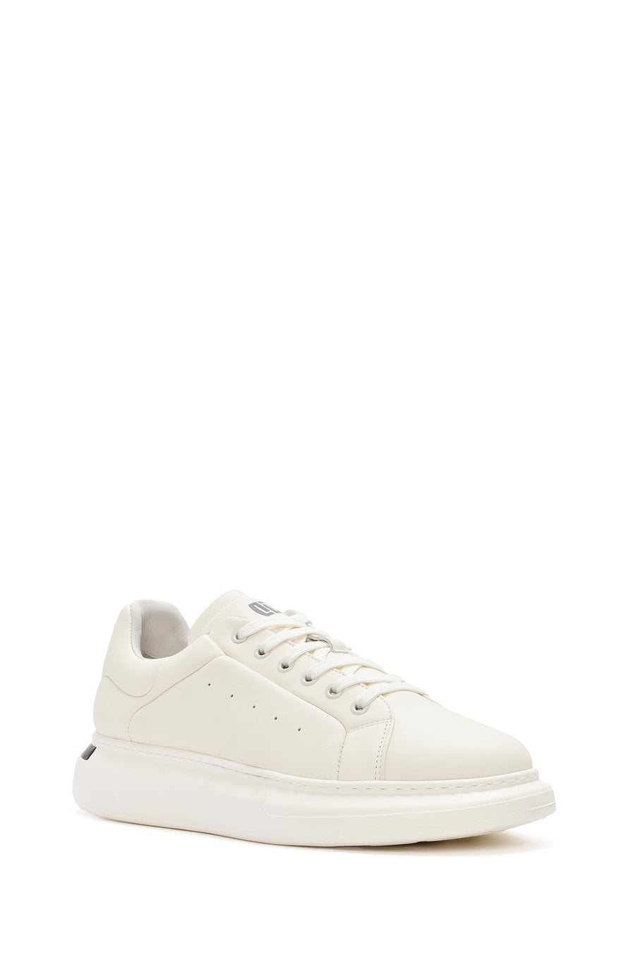 Erkek Beyaz Bağcıklı Kalın Tabanlı Deri Sneaker
