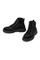 Woman Black Lace-up Thick-soled Suede Leather Combat Boots | Derimod
