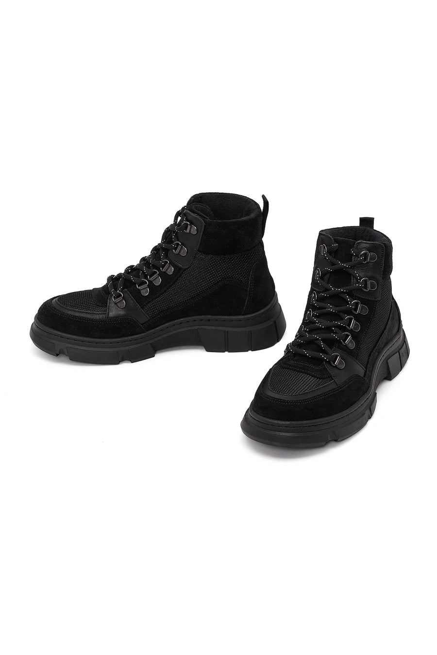 Woman Black Lace-up Thick-soled Suede Leather Combat Boots