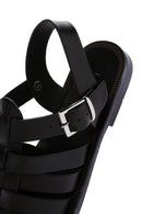 Men's Black Leather Buckle Flat Sandals | Derimod