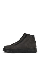Men's Gray Double Zipper Thick Sole Nubuck Leather Sports Boots | Derimod