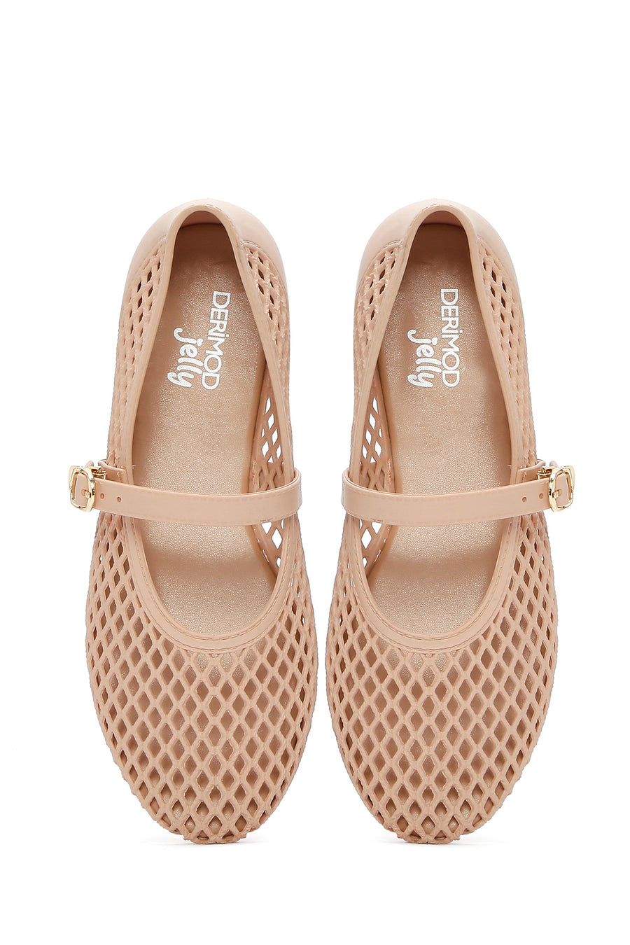 Women's Beige Buckled Jelly Ballerinas