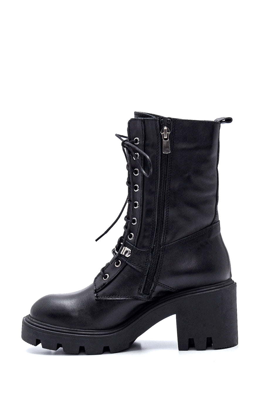 Women's Leather Zippered Heeled Boots