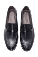 Men's Black Leather Perforated Loafer | Derimod