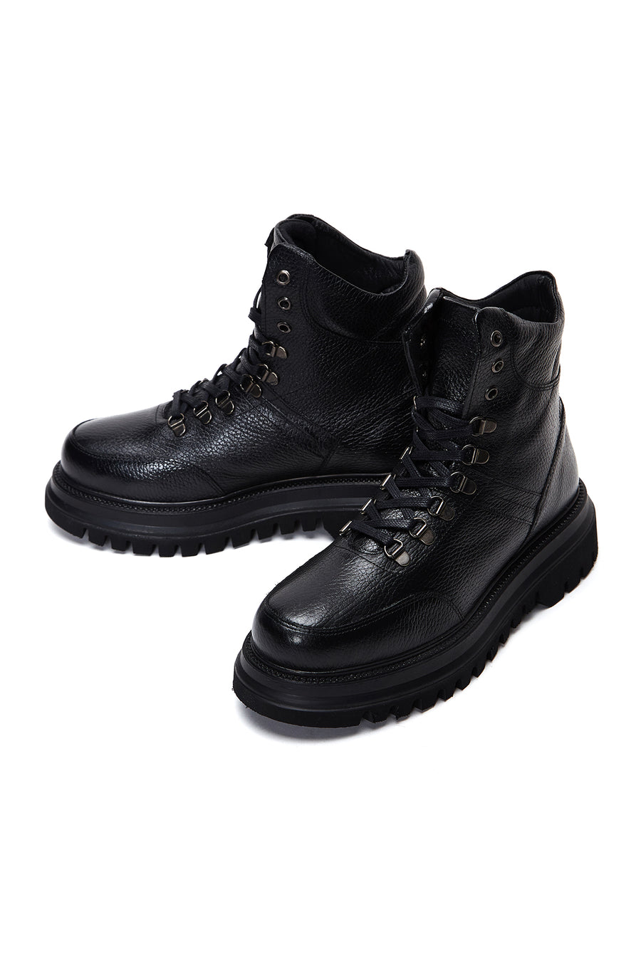 Women's Black Leather Flat Boots