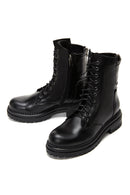 Women's Black Leather Zippered Flat Boots | Derimod