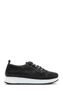 Women's Black Thick-Soled Patterned Leather Comfort Shoes | Derimod