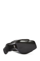 Women's Black Thick High Heeled Stoned Leather Slippers | Derimod