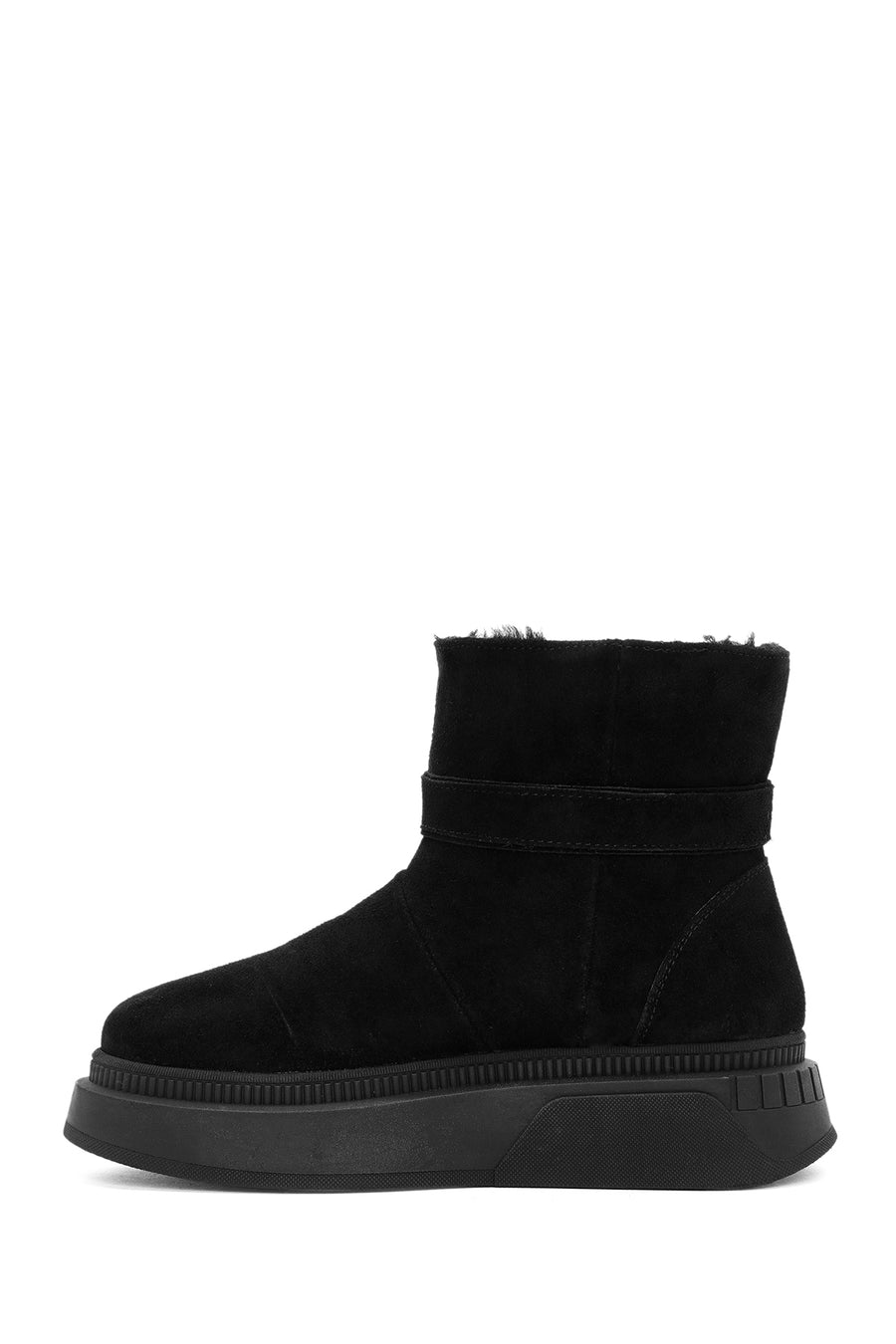 Women's Black Thick-Soled Suede Leather Boots