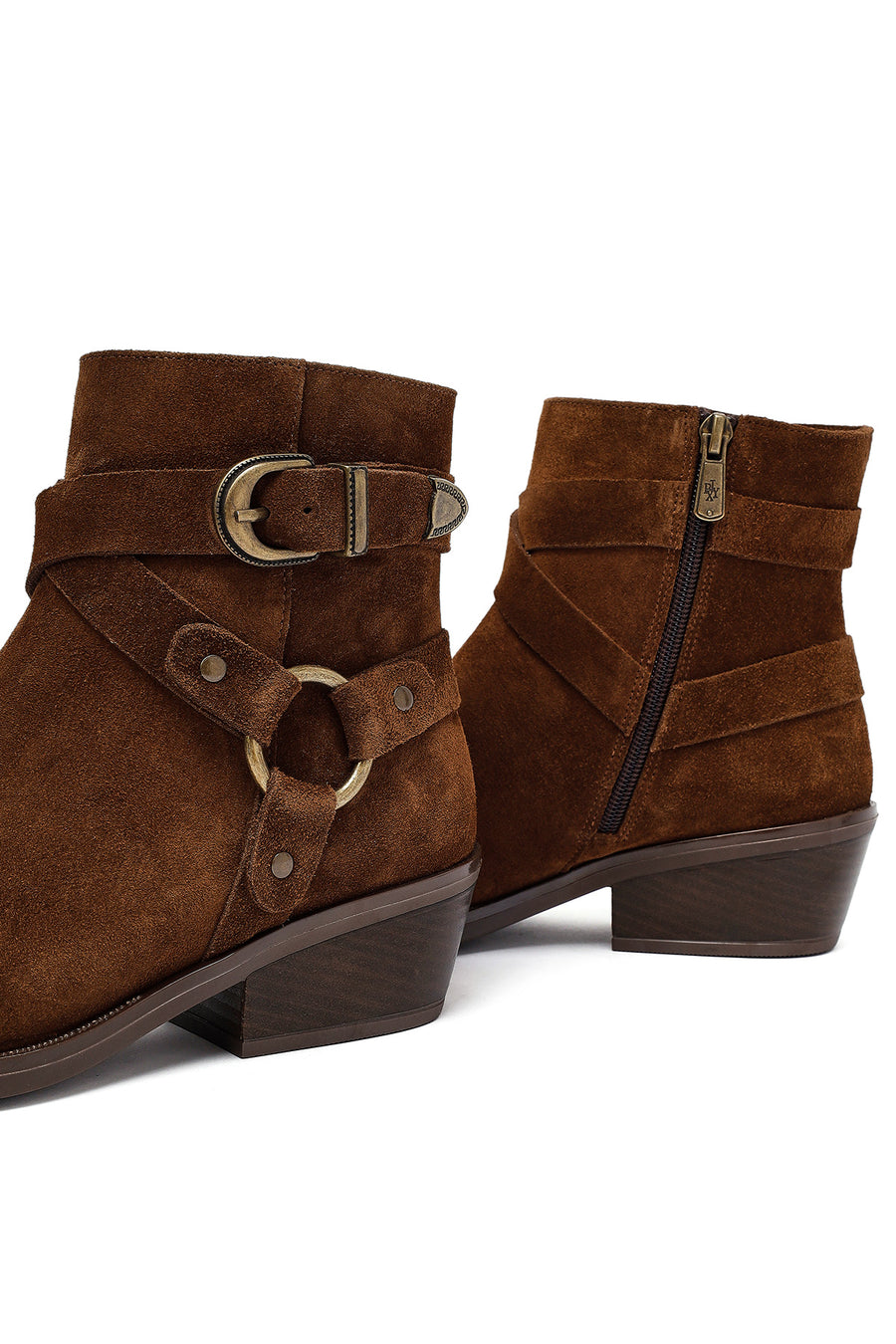 Woman Tan Zippered Suede Leather Cowboy Boots