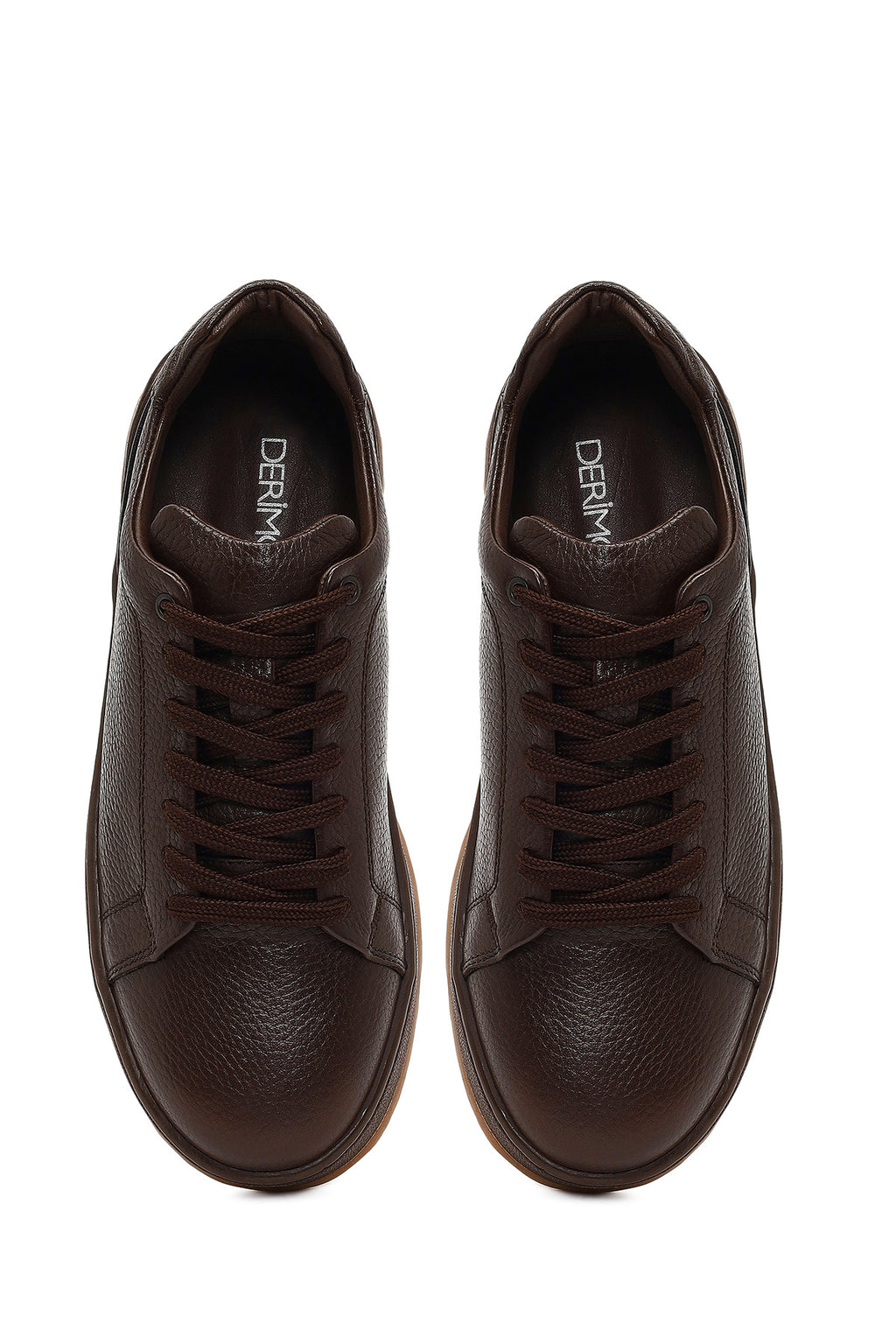 Erkek Kahverengi Bağcıklı Deri Sneaker