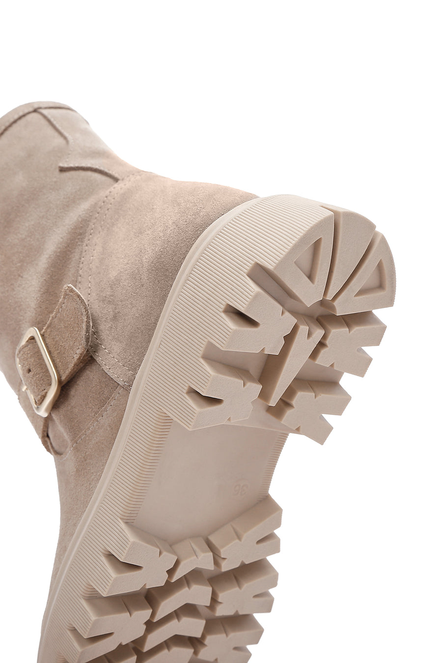 Women's Beige Suede Leather Buckle Boots