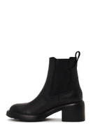 Woman Black Chunky-Heeled Leather Chelsea Boots | Derimod