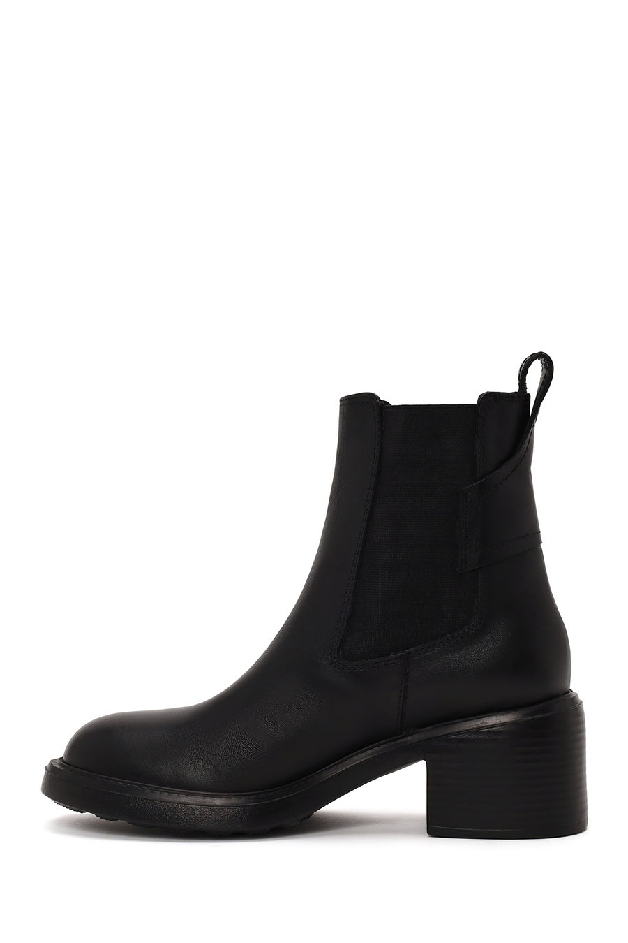 Woman Black Chunky-Heeled Leather Chelsea Boots