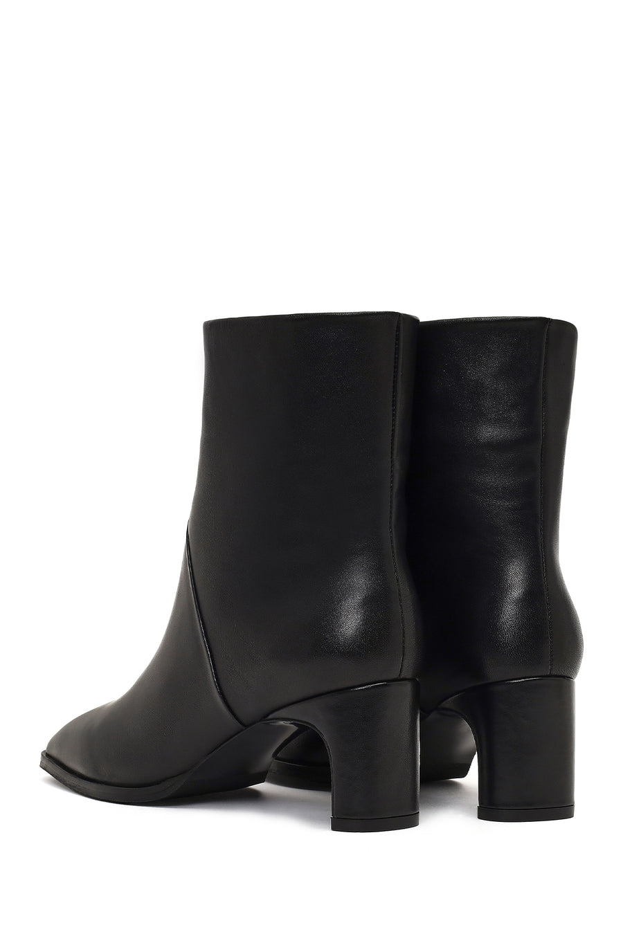 Women's Black Short Thick Heeled Leather Boots