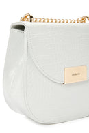 Women's White Long Chain Strap Crocodile Patterned Shoulder Bag | Derimod