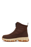Woman Brown Zip Closure Thick-Soled Fabric Boots | Derimod