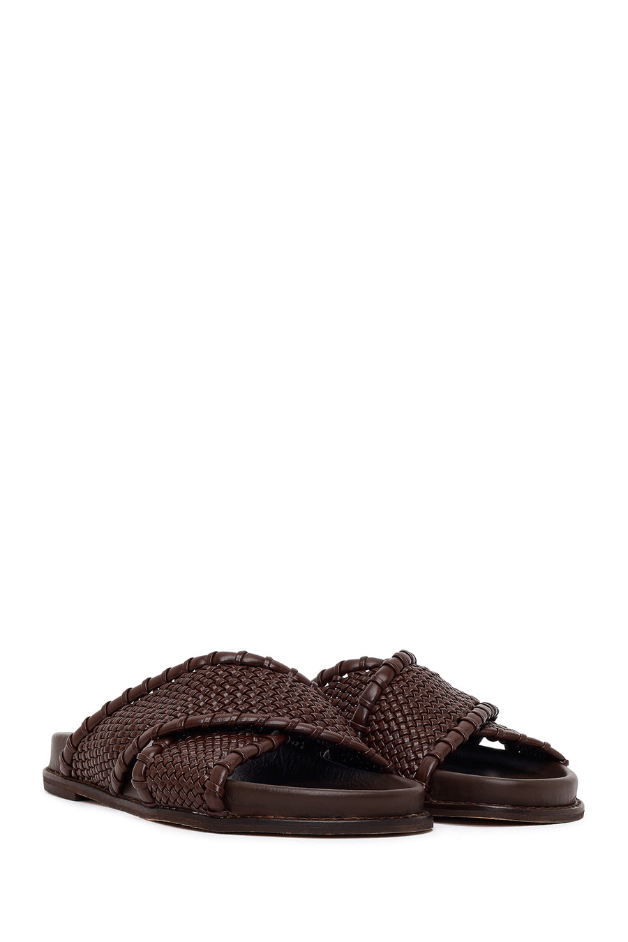 Woman Brown Knitted Patterned Leather Slipper