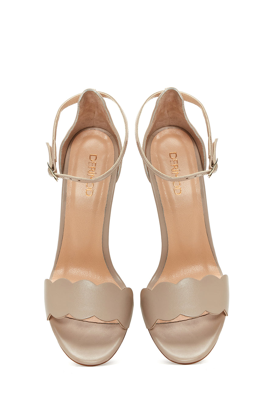 Women's Beige Leather Heeled Sandals