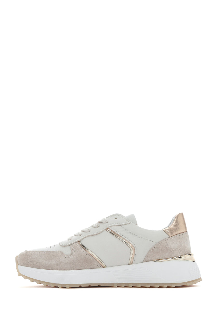 Women's Beige Lace-up Leather Sneaker