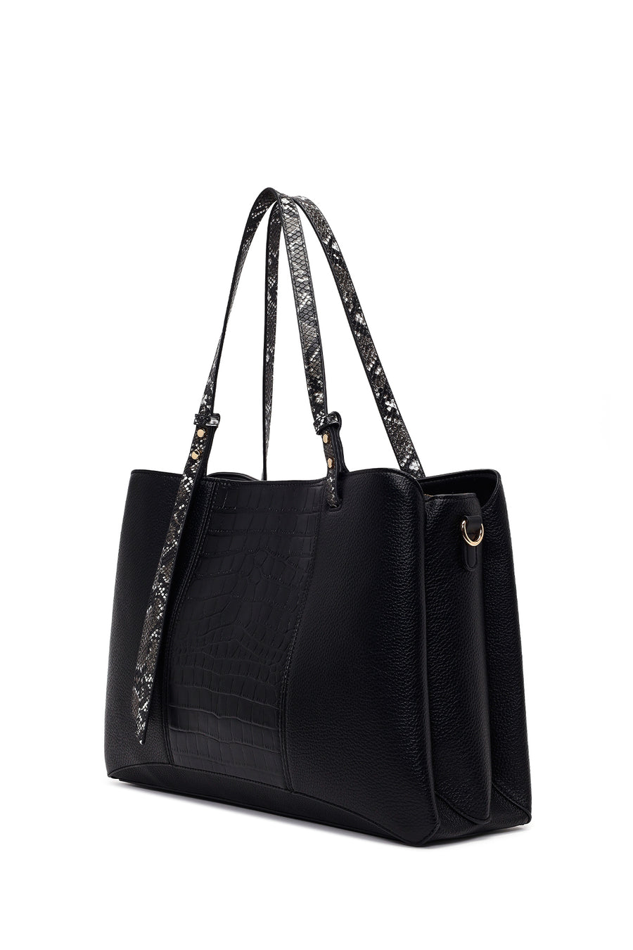 Woman Black Long-Strap Patterned Shoulder Bag