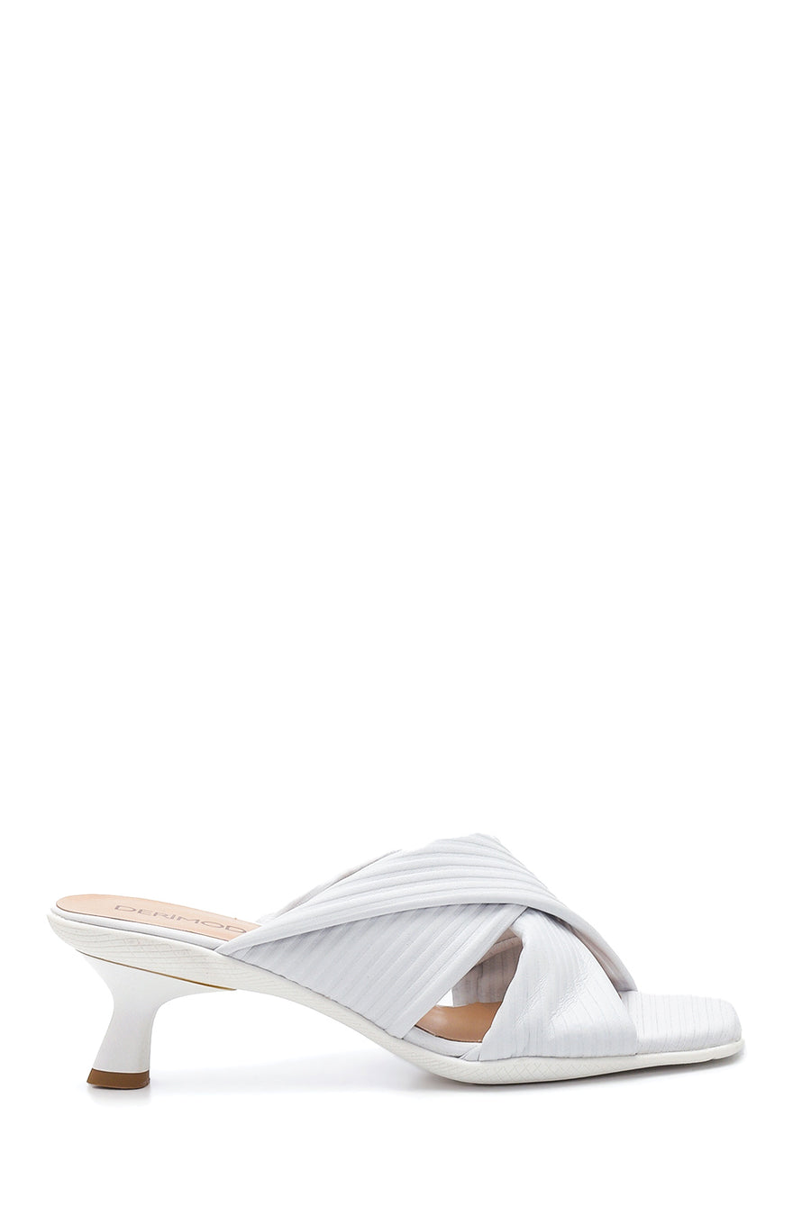 Women's White Leather Heeled Slippers 22SFD131126 | Derimod