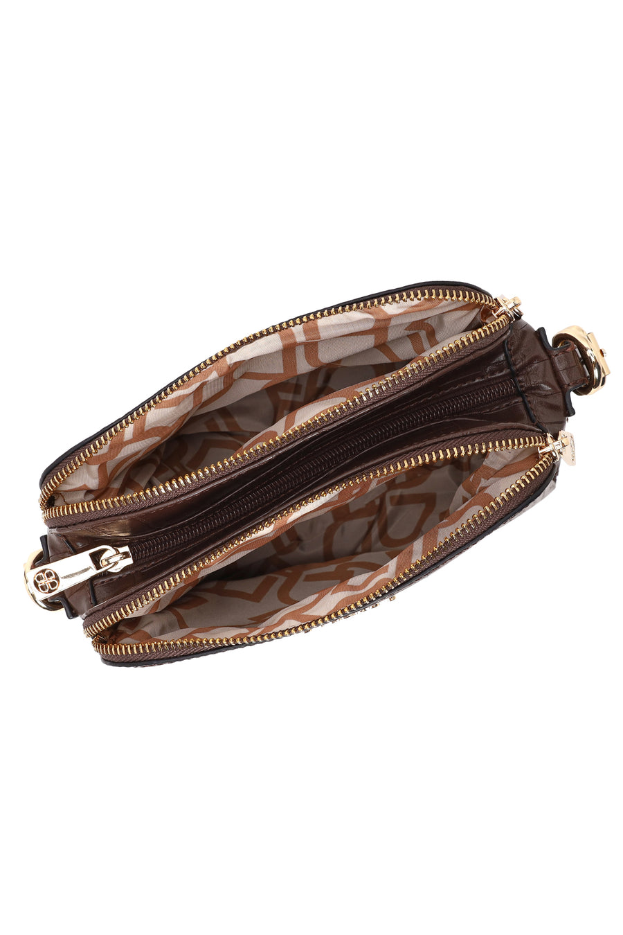 Woman Brown Long-Strap Crocodile Pattern Crossbody Bag