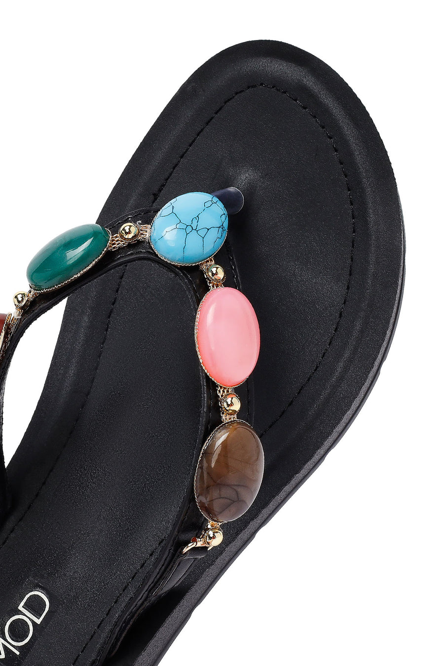Women's Black Flip Flops with Stones